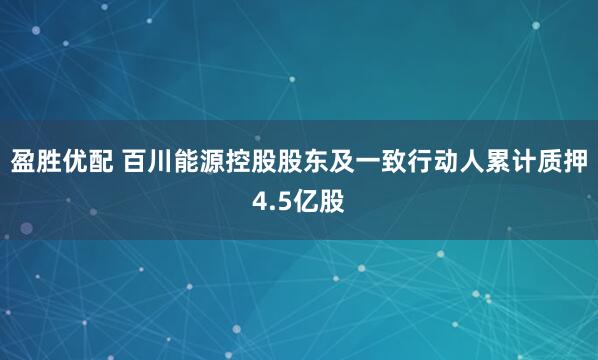 盈胜优配 百川能源控股股东及一致行动人累计质押4.5亿股