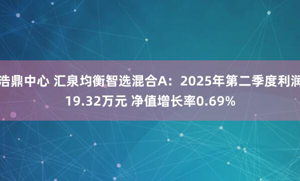 浩鼎中心 汇泉均衡智选混合A：2025年第二季度利润19.32万元 净值增长率0.69%